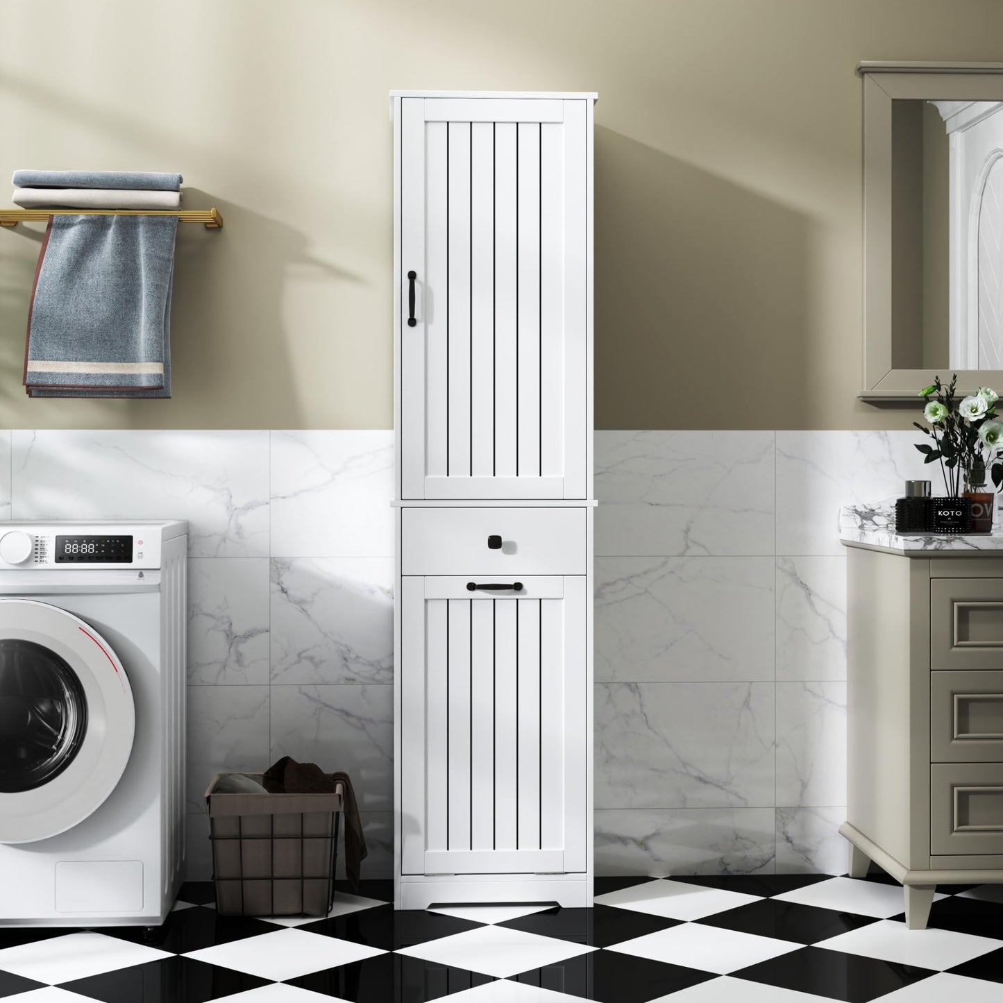 ELEMENT ACE Laundry Cabinet with Storage Shelves and Removable Hamper Baskets
