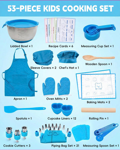 Kids Baking Set–Real Cooking Set for Kids with Kids Cooking Utensils & Kitchen Accessories, Measuring Tools & Baking Supplies,Great Gift for Pretend Play & Montessori Learning (Blue)