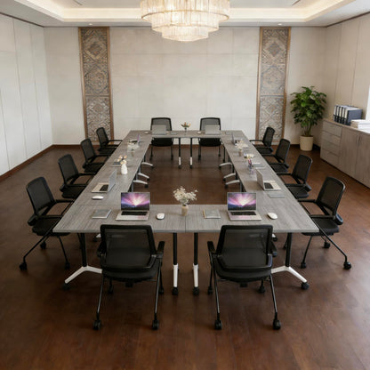Folding Conference Table, Conference Room Tables with Wheels Foldable Large Rectangle Meeting Seminar Table for 6-12 People, Flip Top Mobile Training Table for Office Classr (4, Gray, 55.1in)
