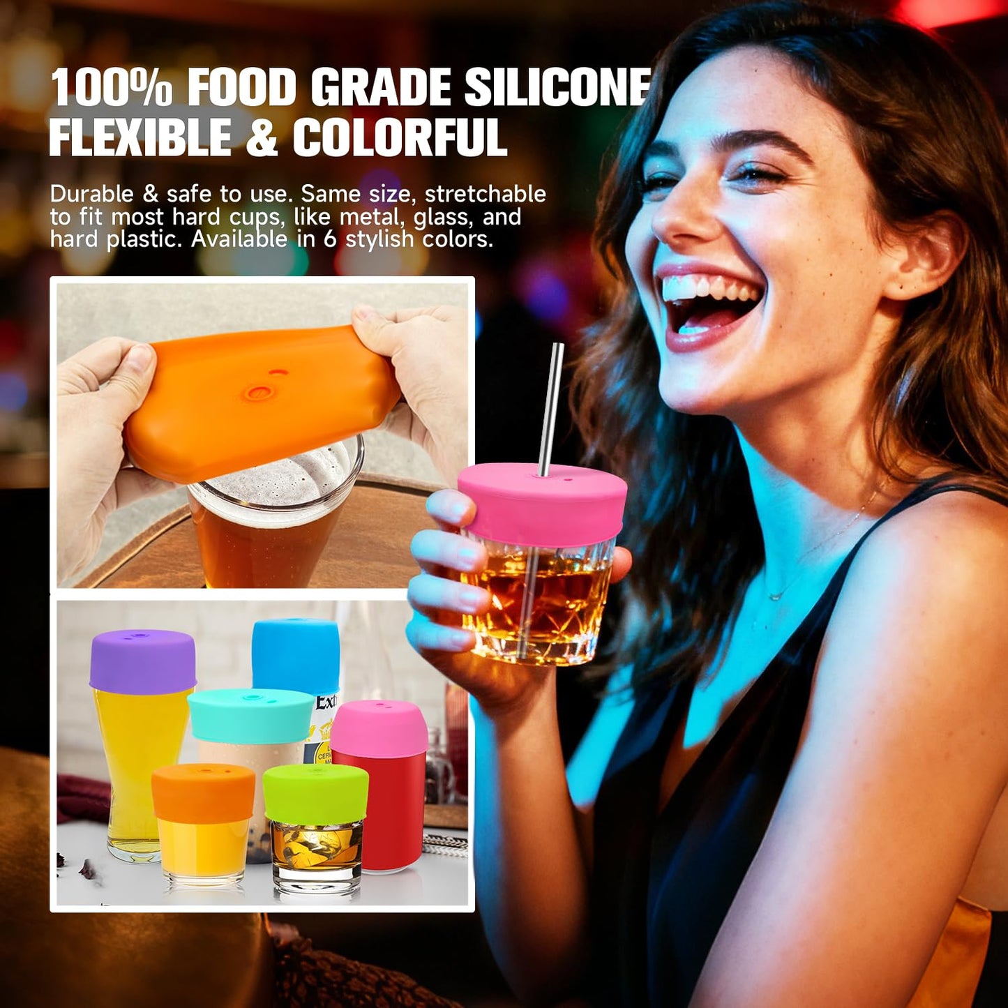 Drink Protection Cover | 100% Silicone and Reusable, Perfect for Parties, Bars or Clubs, Fits All Cup Sizes | Stop Worrying About Beverage Safety (6 Pack)