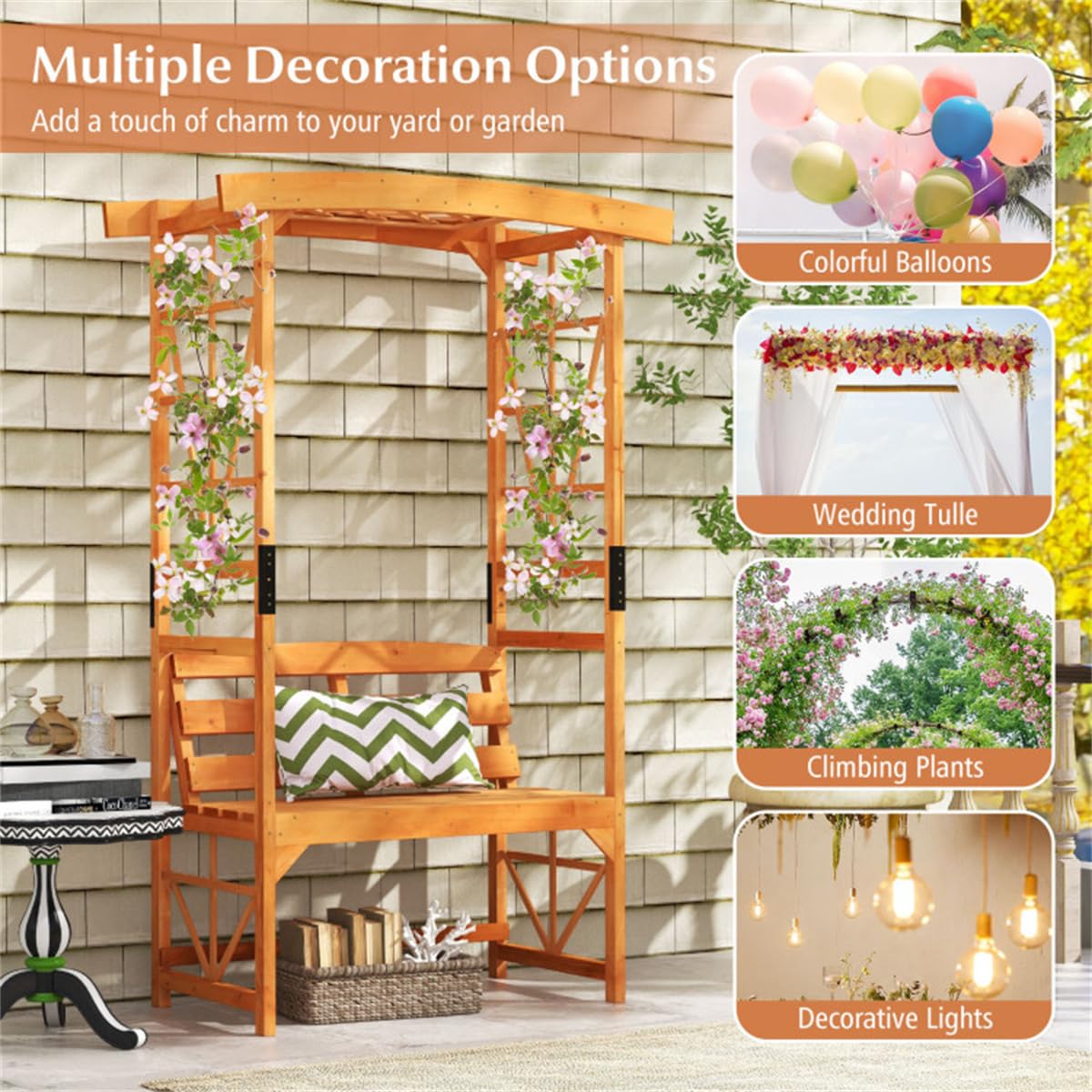 39"X15.5" Heavy Duty Garden Arbor Bench for Porch, Backyard, Outdoor Patio Bench Seat, Outdoor Arbor Benches with Seat, Porch Benches Climbing Plant Support Bench Garden Furniture, Easy to Assemble