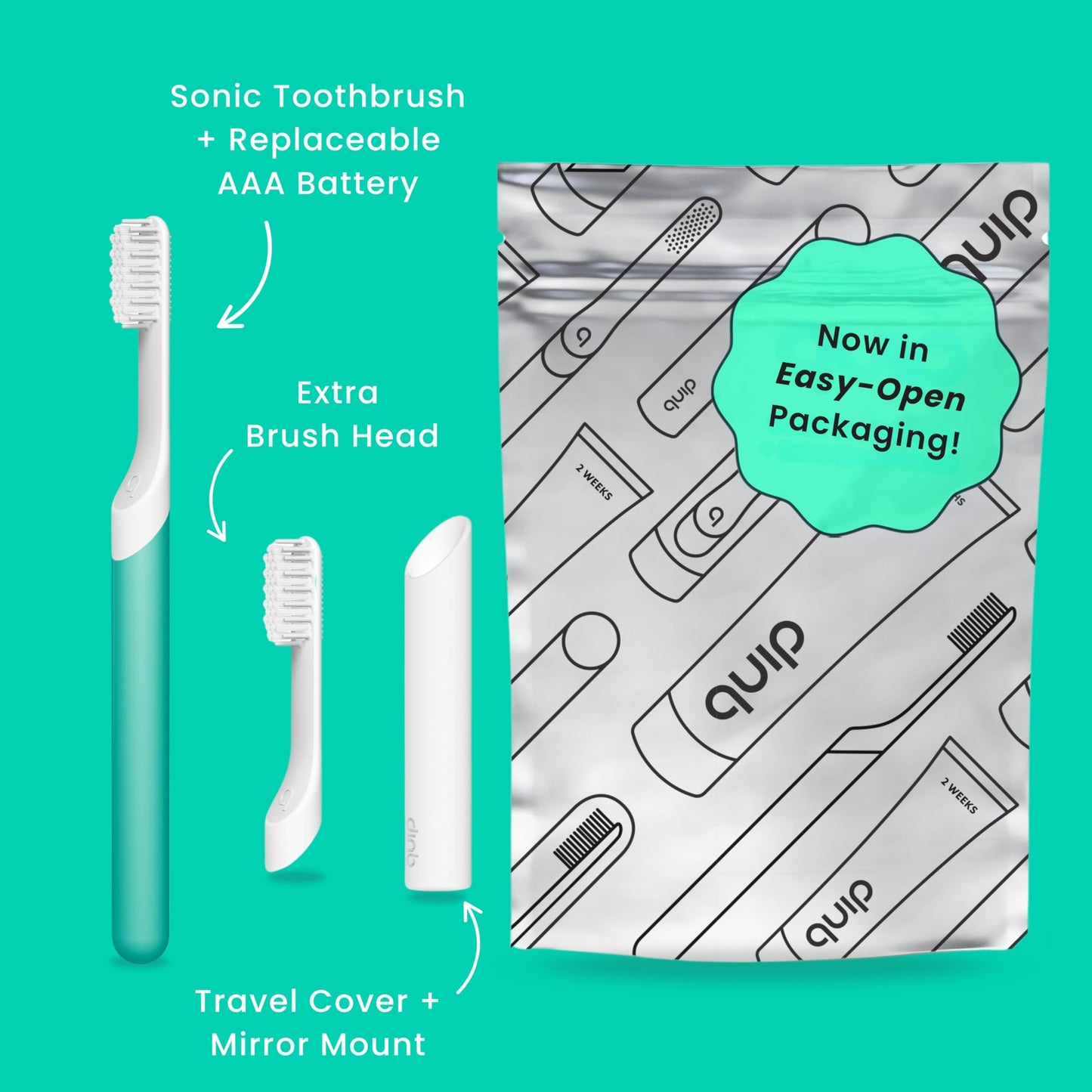 Quip Sonic Electric Toothbrush for Adults - Time Travel & Soft Bristles with Travel Case & Replacement Brush Head - 3 Month Battery Life, Plastic Handle - Magenta