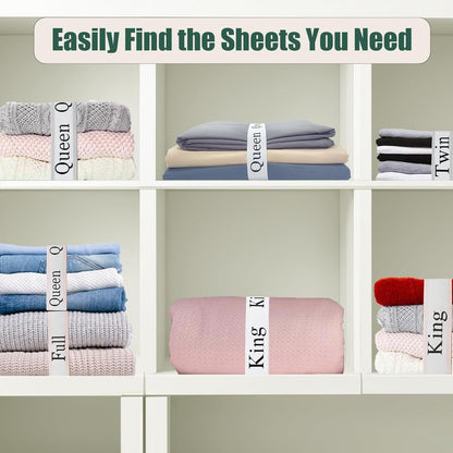 4 Pieces Grey Bed Sheet Organizer Bands, Storage Label Bands for Closet, Bedding Linen Labels (4Pcs Queen)