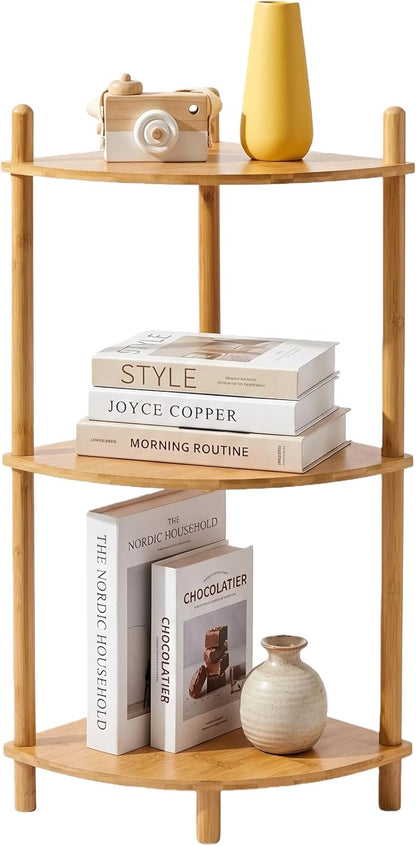 3-Tier (1, 3-Tier) Expandable Bamboo Corner Shelf Stand,Corner Bookshelf, Display Storage Shelves with Open Shelves