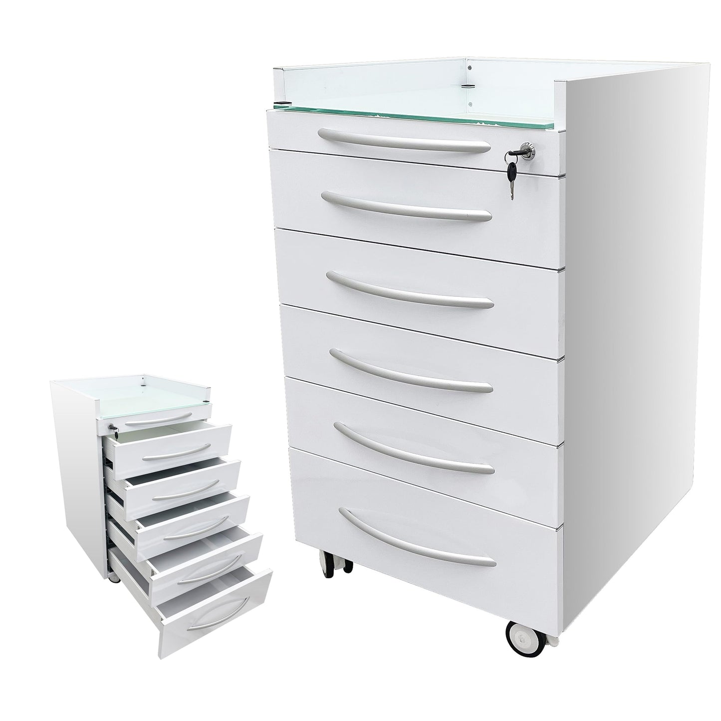 EQCOTWEA Vertical Mobile Dental Cart with Lock 5-Drawer Stainless Steel Medical Storage Cabinet on Rolling Wheels with Brakes Portable Utility Cart for Dental Assistant Hospital Clinic Office Home Use