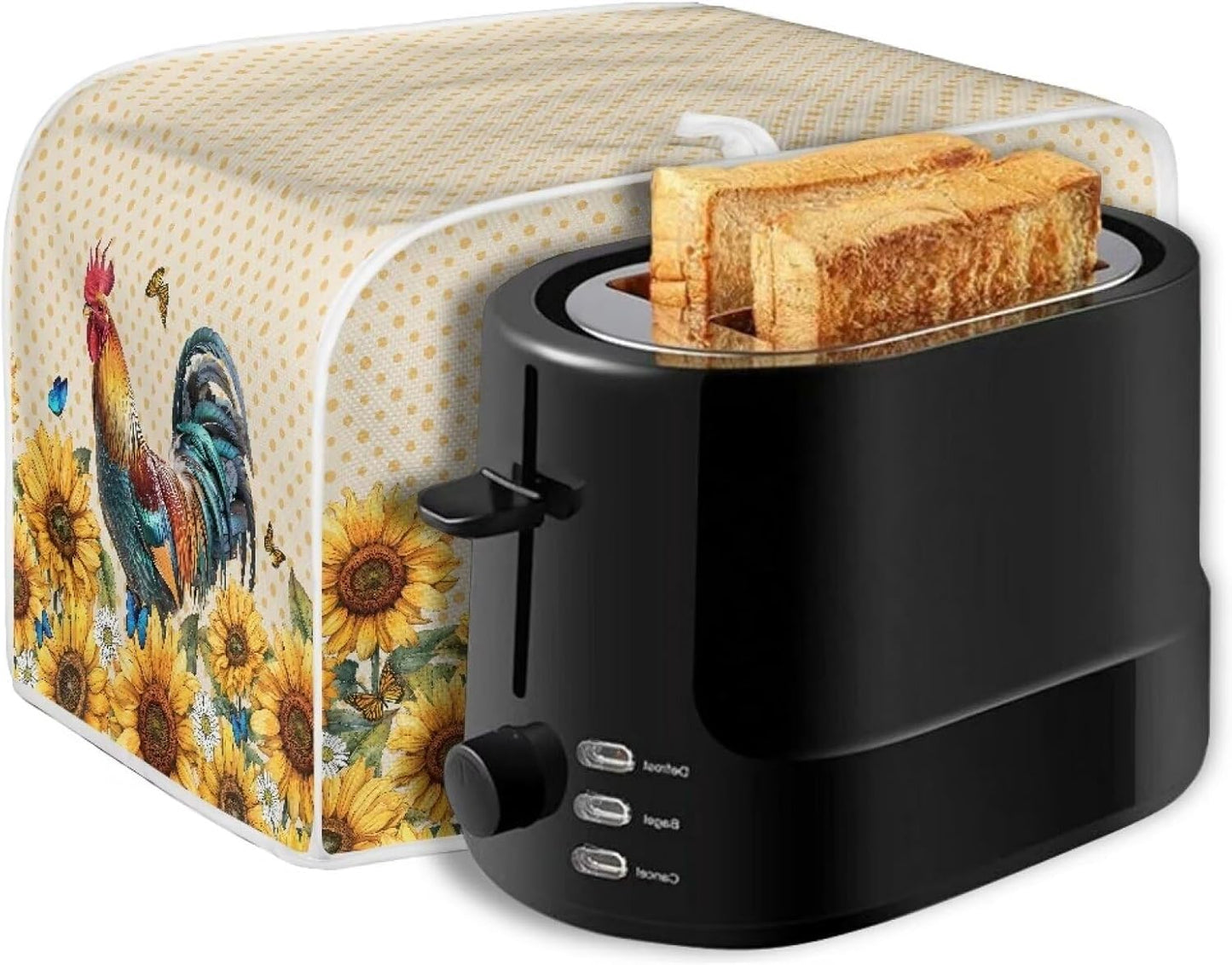 Rooster Sunflower Toaster Covers, Waterproof Kitchen Appliance Covers, Anti Dust Protection for 2 Slice Toaster