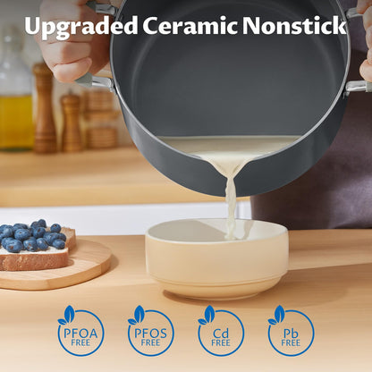 6 Quart Nonstick Stock Pot with Lid - BEZIA Ceramic Soup Pot for Small Families, Induction Cooking Pot with Stay-Cool Silicone Handles, Easy Cleanup, Perfect for Side Dishes, Daily Meals & Camping