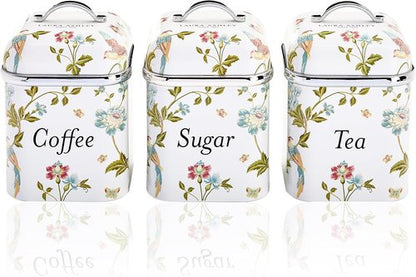 Laura Ashley Canister Set - Elegant 3-Piece Elveden White Design for Kitchen Storage