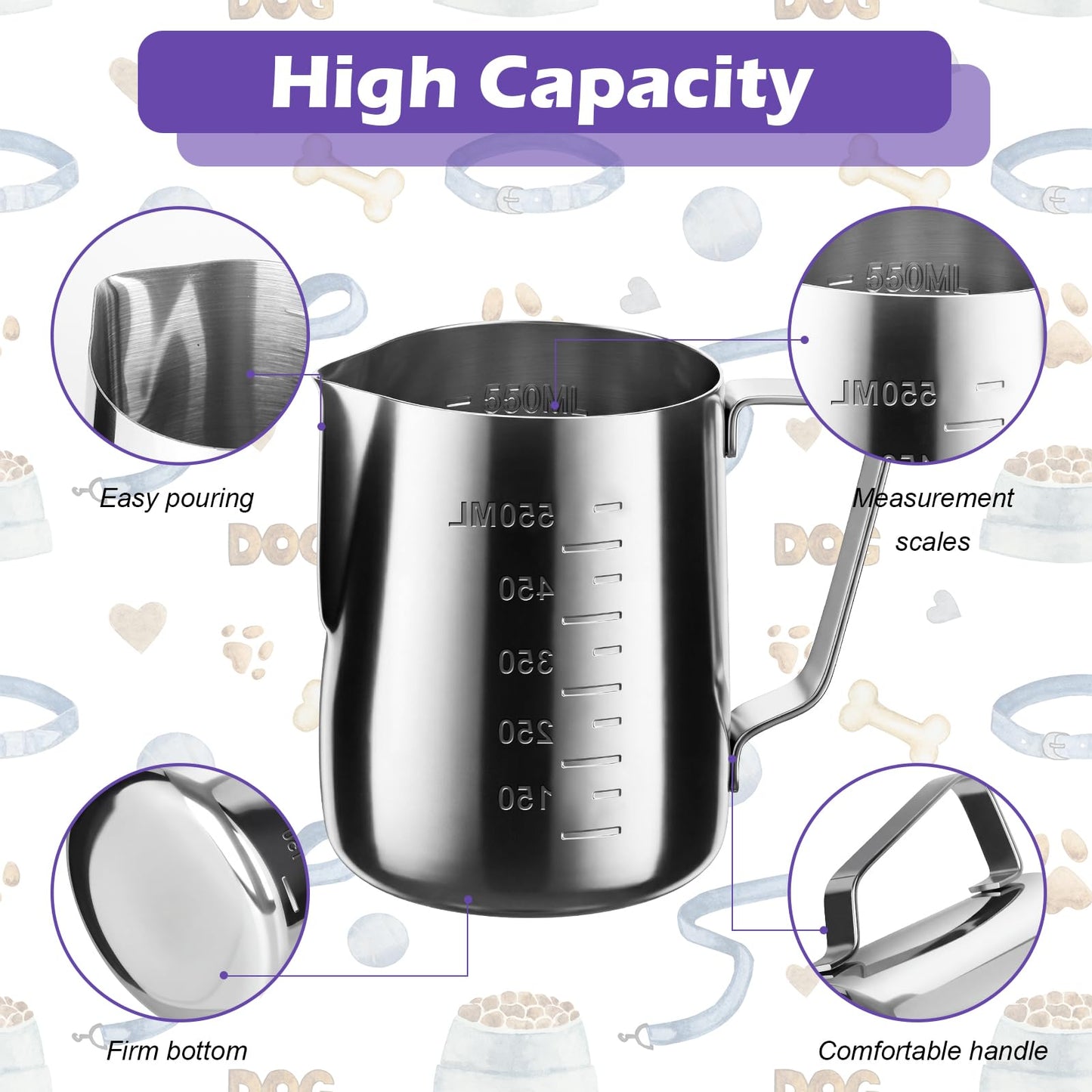 Ashmacdo 2.5 Cup Dog Food Scoop Stainless Steel Dog Food Measuring Cups Pet Food Scoop with Precision Scale Measurements for Dogs,Cats or Bird Foods, Injection Molded and Dishwasher Safe (2.5 CUP)
