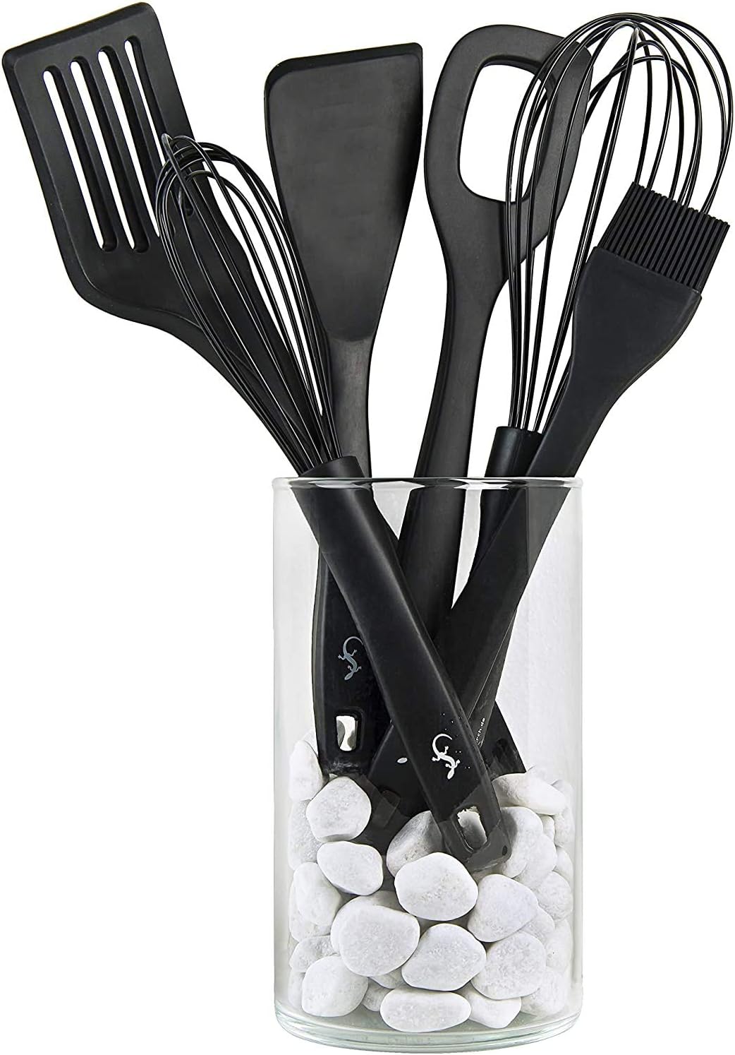 Lurch Germany 11 Inches Silicone Cooking Spoon with Hole, Heat Resistant Risotto Kitchen Tool - Black