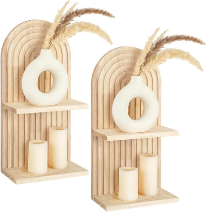 2 Bedroom(2 Geetery Pcs Boho Wall Shelf Arch Wooden Floating Shelves Mid Century Rainbow Wall Shelf Hanging Holder