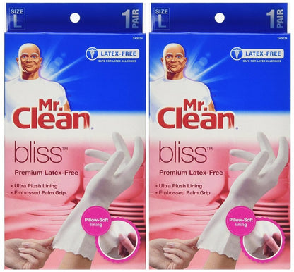 Mr. Clean Bliss Cleaning Gloves - Large, 12" Long Cuff with Non-Slip Grip & Ultra-Soft Absorbent Lining for Multi-Purpose Household Cleaning, Reusable & Latex-Free Gloves (White)