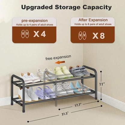 KANAV 2-Tier Expandable Shoe Rack - Adjustable Storage Organizer for Small Spaces | Durable Design for Entryway, Bedroom, Office