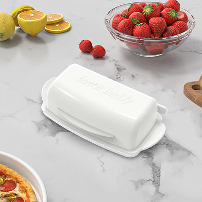 Butter Dishes with Lid for Countertop Refrigerator, Plastic Butter Dish Flip Top Lid Butter Container with Spreader, Non-Slip Bottom Butter Holder Keeper (White)