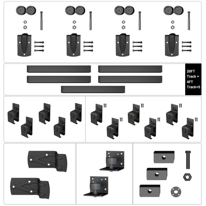 HARDJULAN 20FT Heavy Duty Box Rail Exterior Sliding Barn Door Hardware Kit, 450 lbs Capacity, Black Powder Coated Finish,Kit for Outdoor,Fit MAX 2 X Door Width 120in
