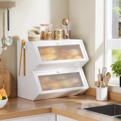 Countertop, Counter WOWLIVE Double Layer Bread Box for Kitchen Large Bamboo Bread Storage Container for Homemade Bread