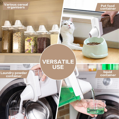 Air Tight Cereal Container Organizer Set of 6 - 1800ML & 2300ML Total 417oz, Dry Food Storage for Pet Food, Rice, Oatmeal with Pour Spout Lid and Plastic Small Measuring Cup for Flour and Sugar