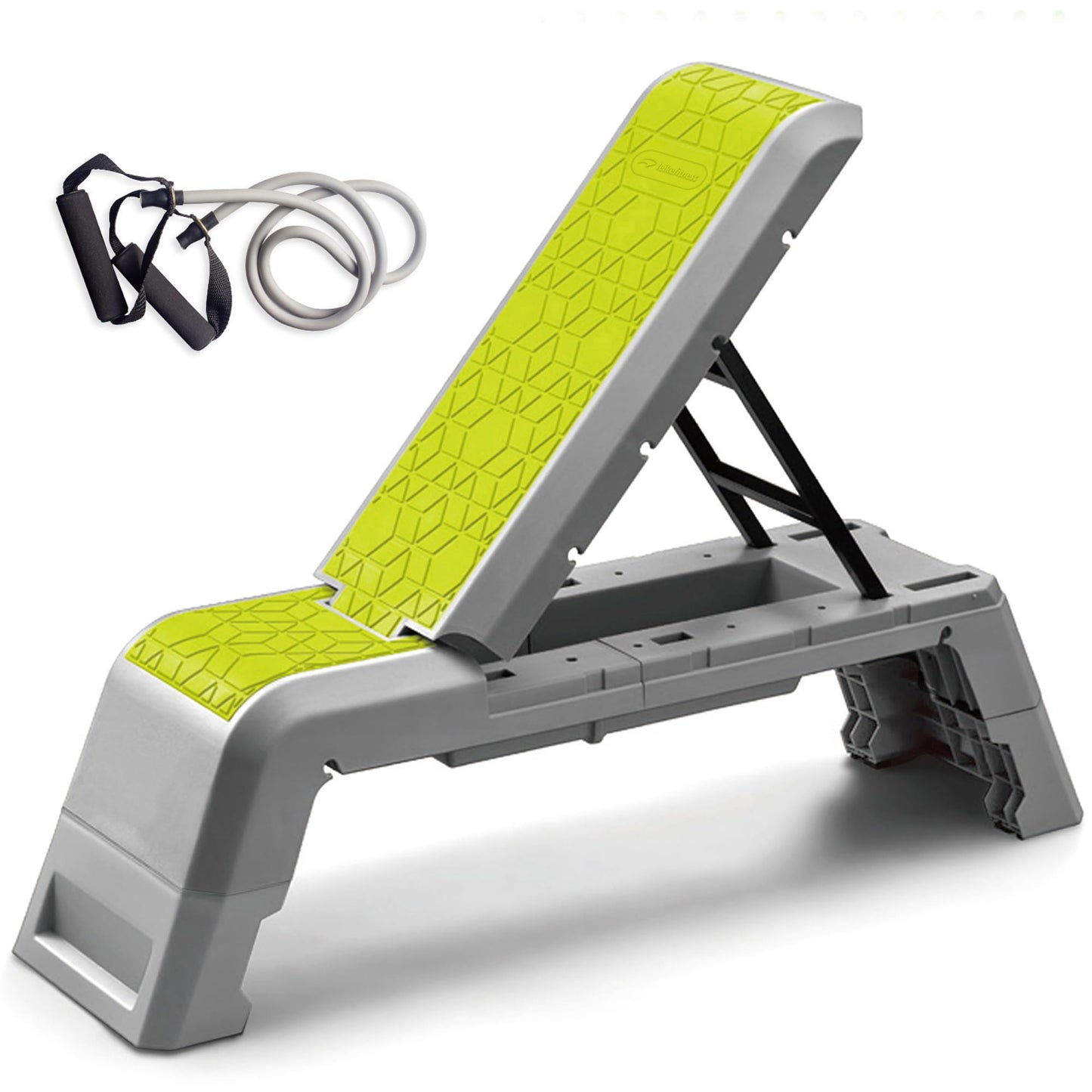 leikefitness Exercise Step Platform, Multifunctional Aerobic Deck with Cord and Adjustable Dumbbell & Weight Bench, Fitness Equipment for Workout Home Gym