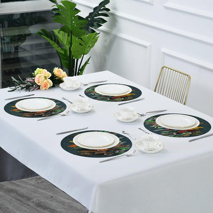 Autumn Herbs Spices Round Placemats Set for 4, Easy to Clean Table Mats for Kitchen Home Party Decor 15 inch