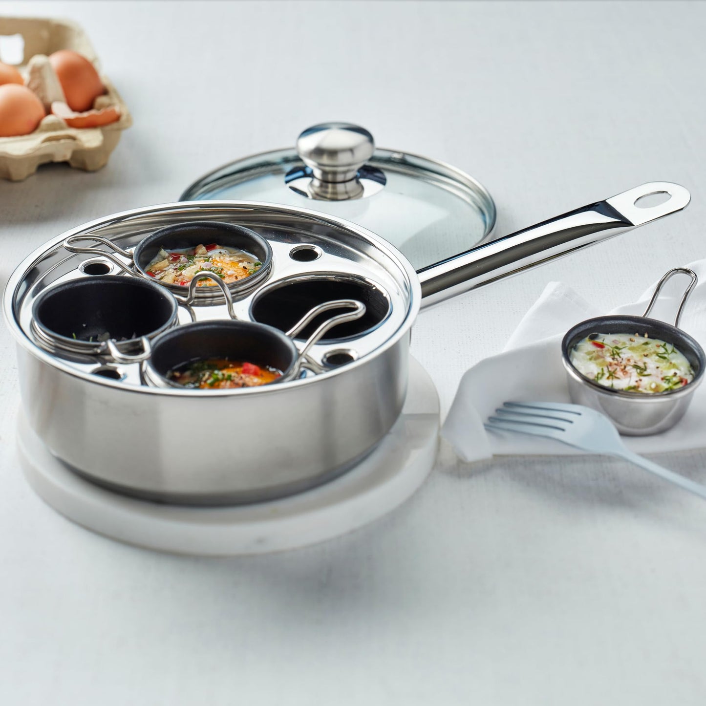 Demeyere Resto 18/10 Stainless Steel Stovetop Egg Poacher Set, 4 Removable Cups, Induction Compatible, Dishwasher Safe