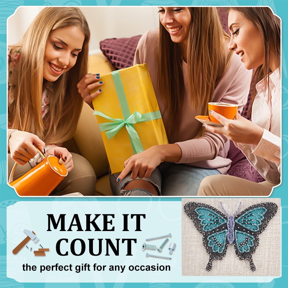 WEBEEDY DIY Blue Butterfly String Art Kit for Adults Beginners 3D Animal String Art Crafts Kit,Arts Crafts Kit Include All Necessary Accessories and Frame,Home Wall Decor Christmas Unique Gift