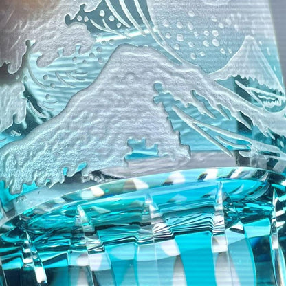 suigetsu Crystal Luxury Whiskey Glass, Mount Fuji Design, Japanese Style Hand Cut Glass Tumblers (turquoise)