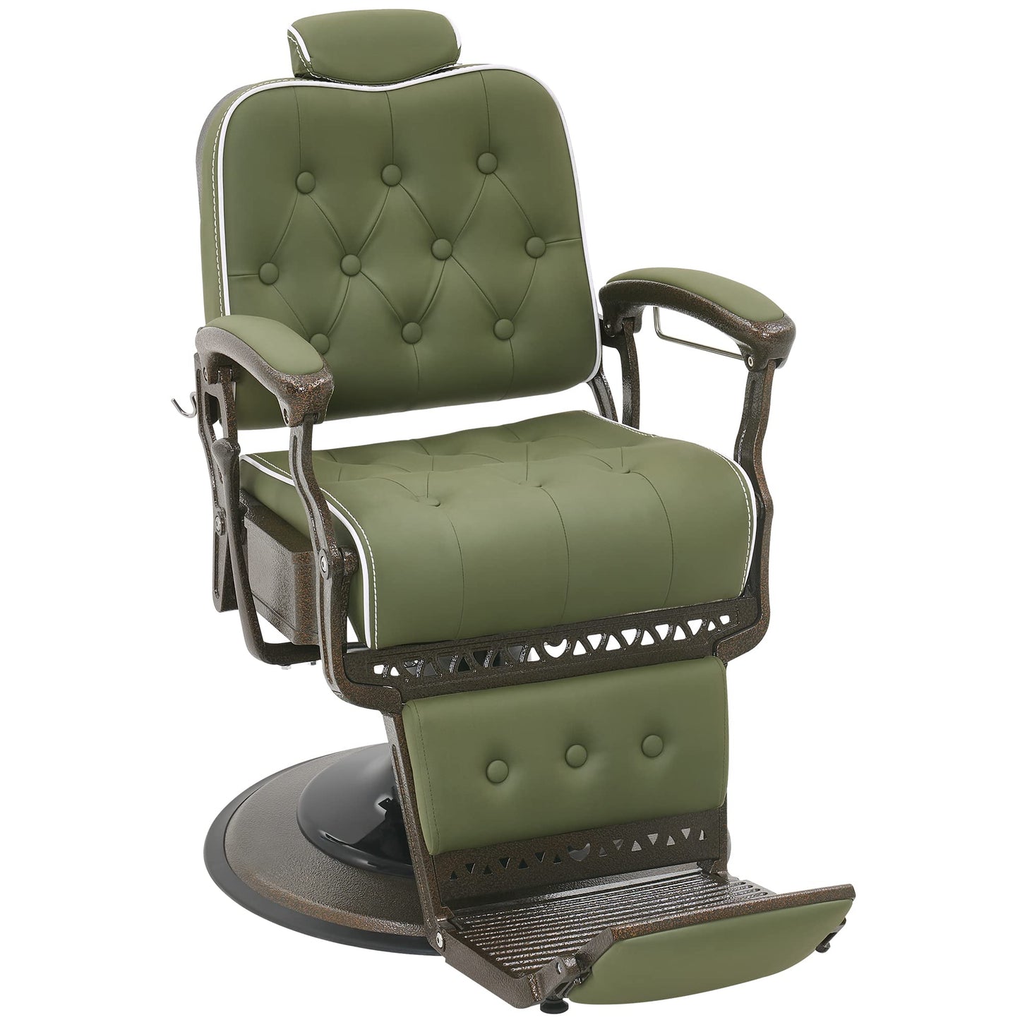 BarberPub Heavy Duty Metal Vintage Barber Chair All Purpose Reclining Hydraulic Pump Salon Beauty Spa Chair Hair Styling Equipment 9218 (Green)