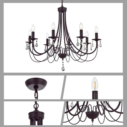 Lucidce Farmhouse Chandeliers 8 Lights Oil Rubbed Bronze Pendant Lighting Dining Room Light Fixtures Modern Crystal Ceiling Light Fixtures