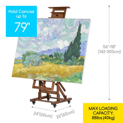 MEEDEN Extra-Large Art Painting Easel: Solid Beech Wood Artist Easel - Professional Heavy-Duty Studio Easel for Adults - Movable H Frame Floor Easel Stand for Painting Canvas up to 79"