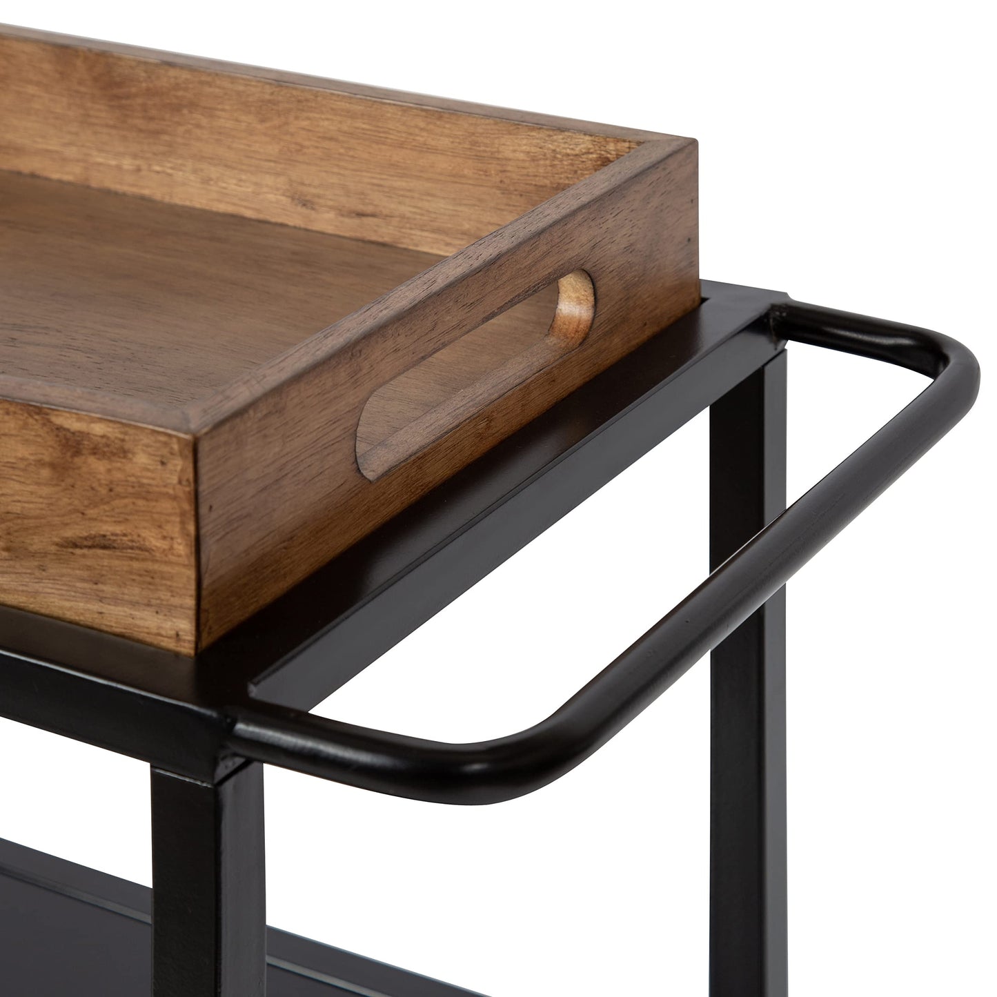 Kate and Laurel Giles Modern Bar Cart; 28 x 13 x 30; Rustic Brown and Black; Decorative Farmhouse Two-Tier Bar Carts with Locking Wheels for Serving; Storage; and Display