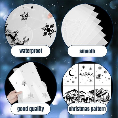 Leinuosen 6 Pcs Christmas Window Stencils - Reusable Winter Village & Santa Claus Designs | 35.4 x 33 Inches