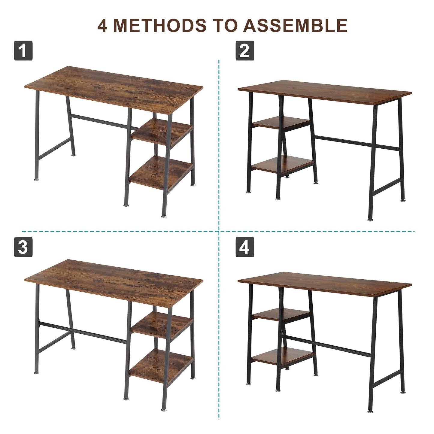 VECELO 43.1 Inch Computer Desk Home Office Walnut Study Desk Work Office Table with Shelves Wooden Desk for Bedroom