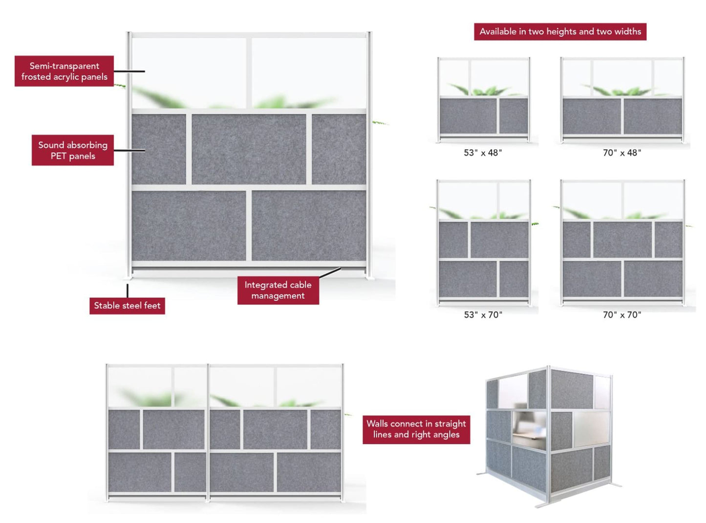 Luxor MW-7070-XFCG Modular Room Divider Wall System - 70" x 70" Add-On Wall