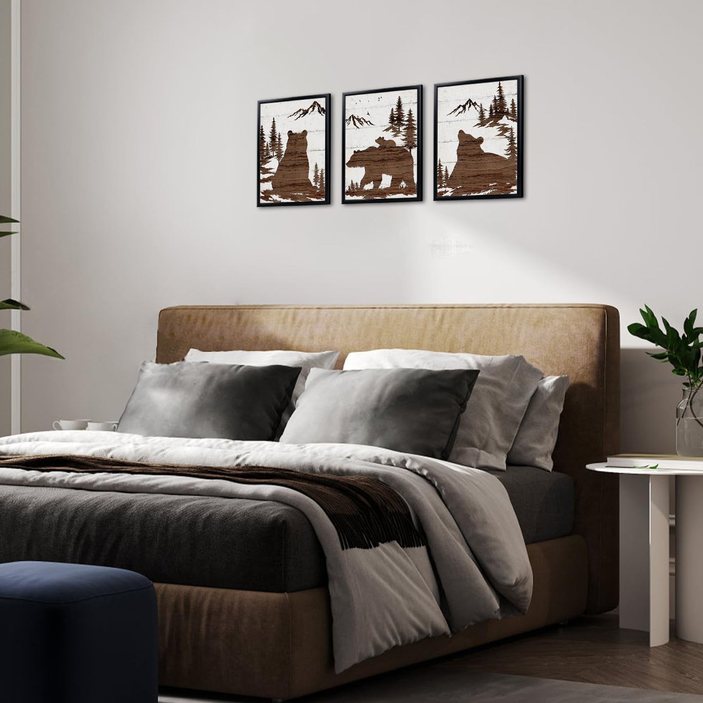 DuoBaorom Bear Silhouette Wooden Print Bathroom Lodge Decor for Wall