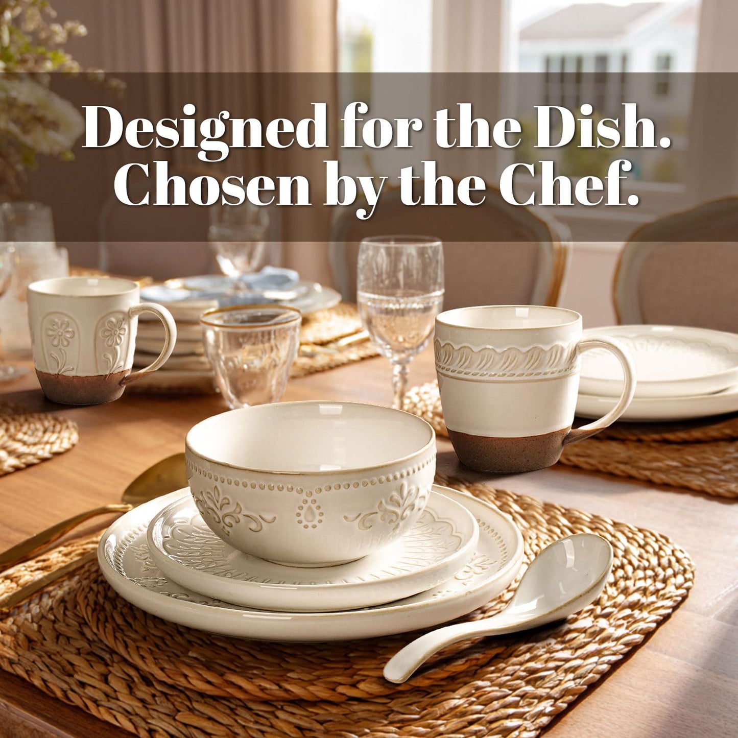 Artena Plates And Bowls Sets, 24 Pieces Dinnerware Sets, Dish Set For 6, Ceramic Kitchen Bowl And Plate Set, Embossed White Dishware Sets, Dishwasher & Microwave Safe (Damask Floral)