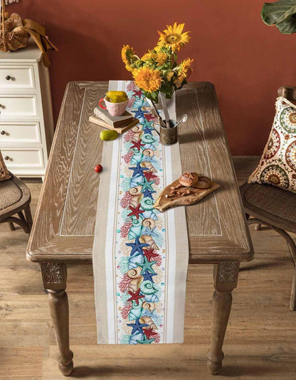 Lsrtoss 70 Inches 13" 70" Rustic Coastal Table Runner Long, Nautical Starfish Farmhouse Dress Scarves, Beach Coral
