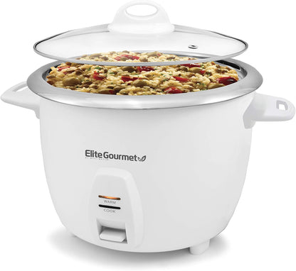 ERC-2010 10 Elite Gourmet Electric Rice Cooker with Stainless Steel Inner Pot Makes Soups, Stews, Grains, Cereals, Keep