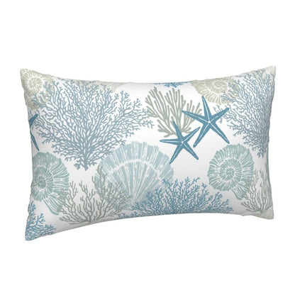 Tebjh Nautical Coastal Throw Pillow Covers 12x20 Set of 2, Beach Themed Ocean Seashell Coral Starfish Couch Lumbar Pillow Cover Outdoor Sofa Cushion Cover for Bedroom Living Room
