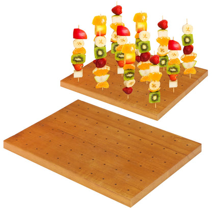 Wooden Food Skewer Holder Pick Stand and Display Holder Catering Appetizer Fruit Skewer Stand Food Display Rectangular Board with Holes for Catering(13.78 x 9.84 Inch,Rectangle Style)