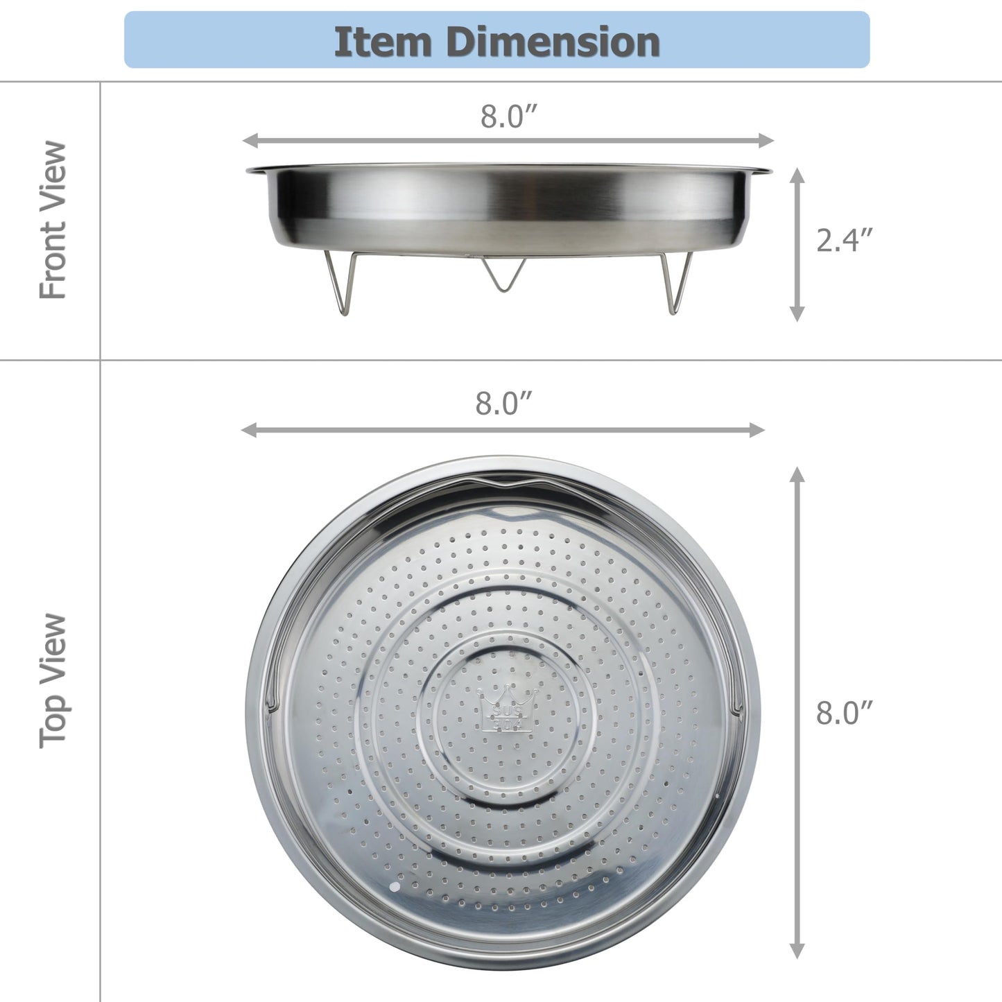 EIKS Stainless Steel Mesh Steamer Basket with Easy Lift Handle for Steaming Vegetables Dumplings Seafood Eggs (8.0" Diameter)