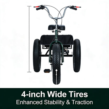 nawoefii Fat Tire Tricycle for Adults 20 Inch, 3 Wheel Bike for Adults Men Women, 7 Speed Cruise Trike with Big Basket, 450 LBS Load All Terrain Heavy Duty Three-Wheeled Cargo Bicycle