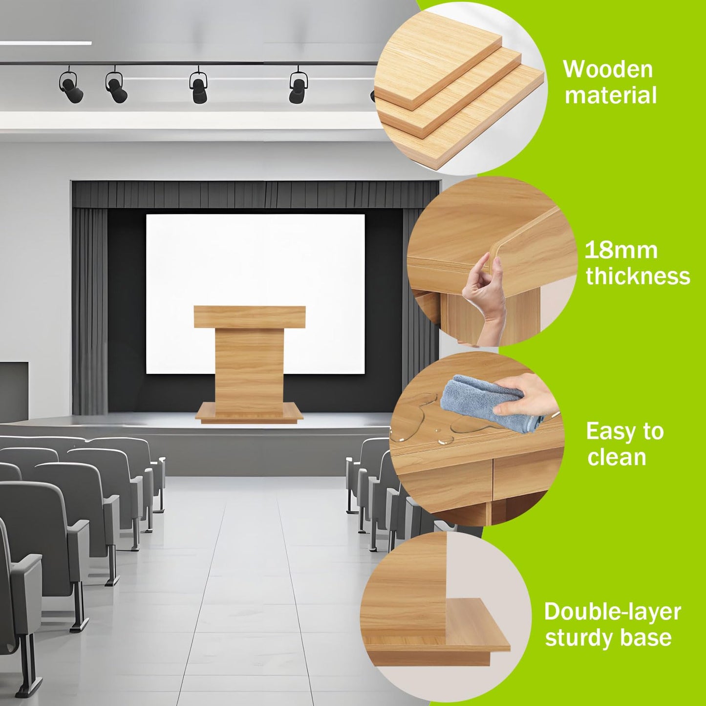Wooden Podium Stand for Church Wooden Speaking Lectern with Drawers and 3 Levels of Storage Lecterns and Podiums Pulpit Stand for Churches Classroom Conference Room (Natural Wood Color, 39.4 * 20in)