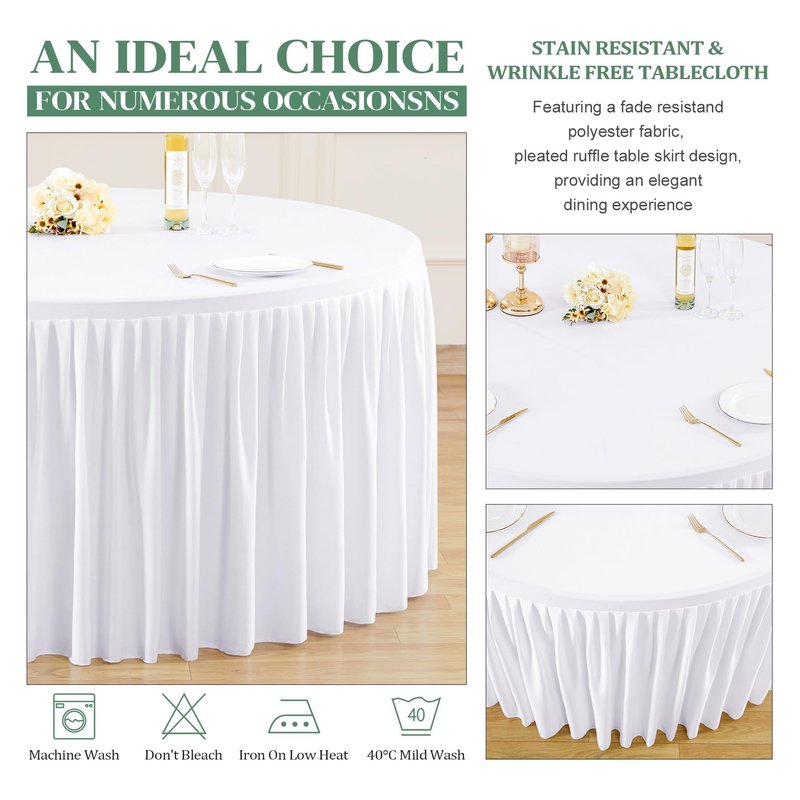 72Inch White Round Tablecloth,4 Pack Wrinkle Resistant 6ft Spandex Tablecloth,Washable Stretchy Polyester Table Cloth Round Cover for Dining Table,Wedding,Reception Banquet, Birthday Party, Buffet