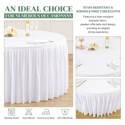 72Inch White Round Tablecloth,4 Pack Wrinkle Resistant 6ft Spandex Tablecloth,Washable Stretchy Polyester Table Cloth Round Cover for Dining Table,Wedding,Reception Banquet, Birthday Party, Buffet
