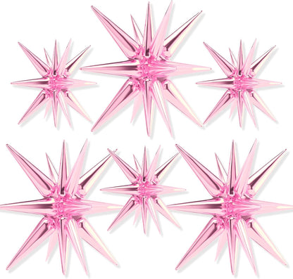 PartyWoo Pink Star Foil Balloons - 6-Piece Mylar Set for Birthday, Gender Reveal & Baby Shower | 22-Inch