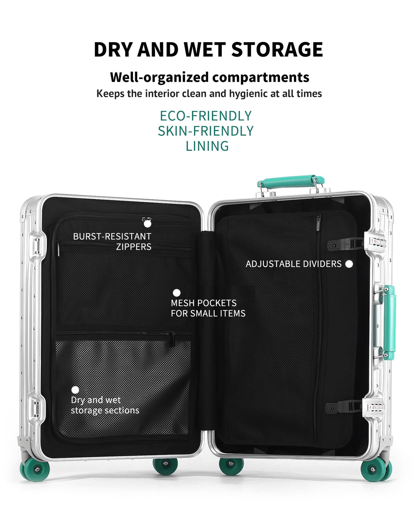 Varyleap All Aluminum Checked in Luggage, Zipperless Aluminum Suitcase, Hard Shell Carry On Luggage with TSA Lock, Spare Wheels for Travel. (Silver, 24in)