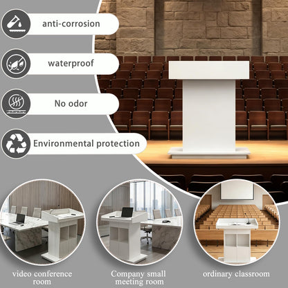 Portable Podium Stand, Podium Stand with Wheels, Church Pulpit with Storage, Church Podium Stands, Wooden Podium, Modern Podium, Lecterns Podiums, L39.4" x W20" x H44.3" (White)