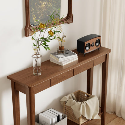 AQIMUELE Wood Console Table with Drawers, Mid Century Modern Console Table Walnut for Entryway, Living Room, Hall Way.