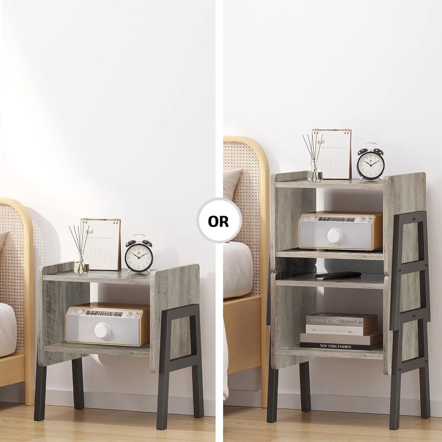Set 2, TB01BG039 TUTOTAK Nightstnd, of Stackable End Tables, Side Table, Bedside Tables with Open Storage Shelf