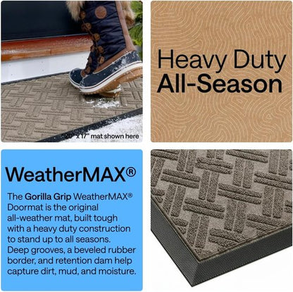 GORILLA GRIP Waterproof All-Season WeatherMAX Doormat - 35x23 Natural Rubber, Stain & Fade Resistant, Easy Clean Taupe